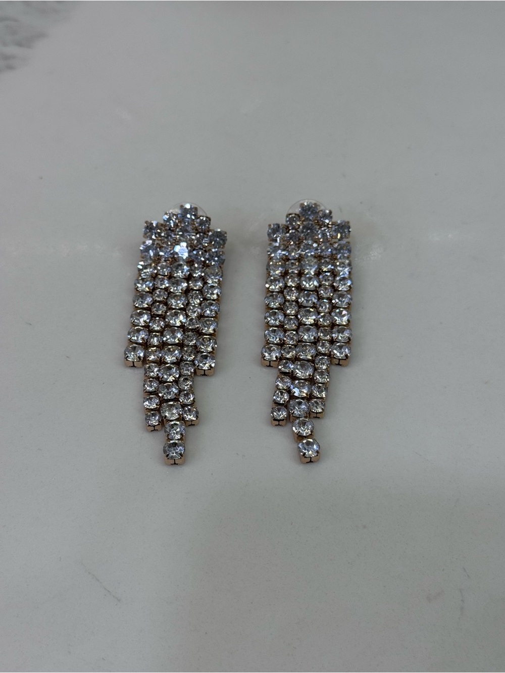Crystal Fringe Drop Earrings - Clear Rhinestone Chandelier